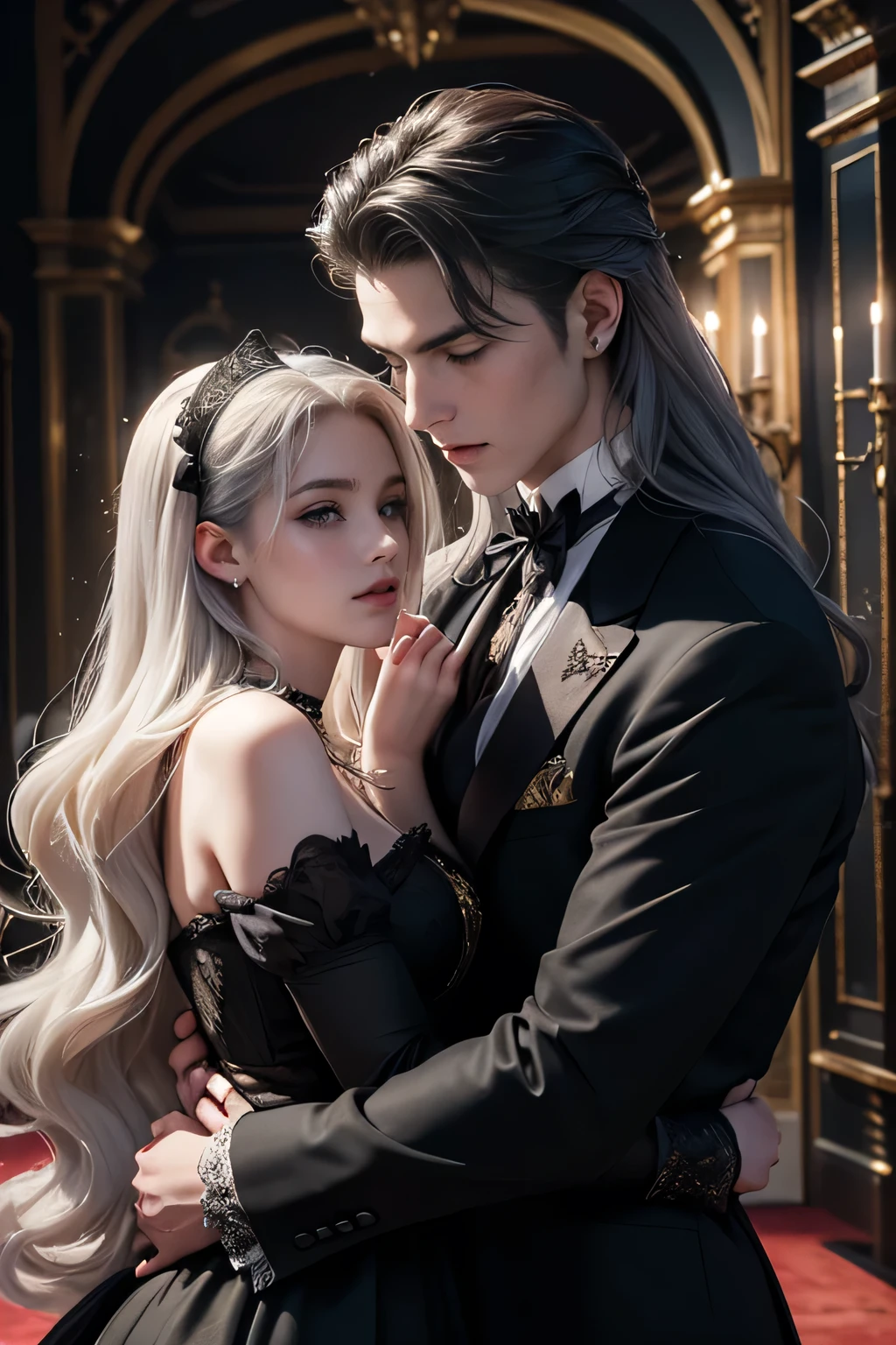 (((masterpiece, of the highest quality, super detailed))), ((a female knight of an occult order)), (an occult saint), (combat pose), (ready for combat), (resolved expression), (resolute expression), (((flat chest))), ((flat chest:1.1)), ((nier automata meets bloodbourne)), ((Edwardian/Victorian era inspired)), ((minimal but intricate beautiful armour)), (big forhead:1.2), extremely detailed cute anime face, ((((long twin braids,tight braids,long braid,braided hair,long hair)))), ((ponytail, thick ponytail, heavy ponytail)),  (((Fluttering lace flared dress with frilly petticoats))), ((((Highly detailed face))), (((Very sharp focused eyes))), very long eyelashes, ((small breasts)), (((flat chest:1.1))), occult aesthetic, (red and white clothing detailed and intricate steampunk and detailed gothic), (with a hood), complex lace boots, (full body)