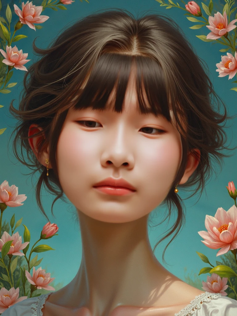 Drawing of a little girl with flowers in her hands, yangjun chen, artwork in the style of guweiz, Beeple and Jeremiah Ketner, beeple and james jean, by Yanjun Cheng, by Chen Lin, a beautiful artwork illustration, inspired by Yanjun Cheng, by Oliver Sin, By Russell Dongjun Lu, by Li Song, A painting "free puberty". that mixed from:(((Fuyuko Matsui, Tsuguharu Foujita, Tutomu Nihei, Shintaro Kago, Aya Takano, Katsuhiro Otomo))), also Implication of these elements:(((teenager, Lofi girl, Japanese school girl, satire on a sexually consuming society, personal desire, puberty, body-fetish, naturism, with metaphors sexual motif, with metaphor of sexual desire, contemporary art, photo))), (((perfect anatomy))), (((high detail))), 8k