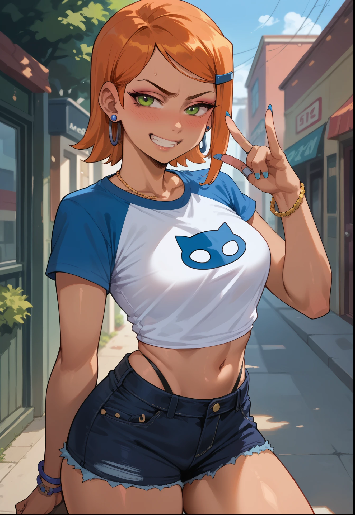 Gwen Tennyson, Ben 10, cosplay gyaru, sonrisa irónica, piel muy ...