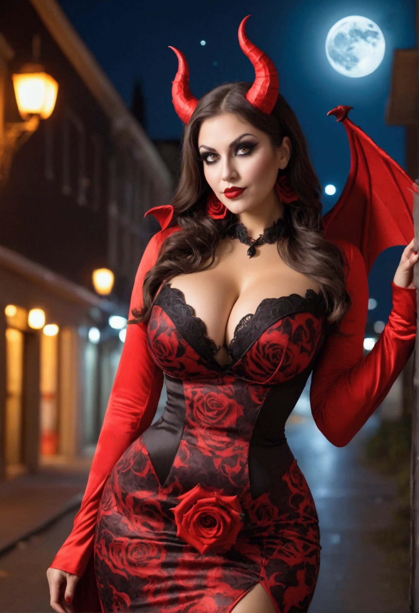 woman, brown hair, hazel eyes, in devil outfit, very sexy, shaggy hairy legs, hairy pussy