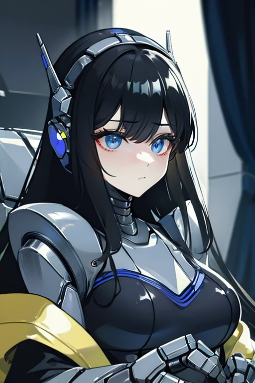 (masterpiece),(Highest quality),(Super detailed),(Best illustrations),(Best Shadow),(Absurd),(Detailed Background),(so beautiful), 16K, 8K, 4K,(Best Shadow),robotization,woman ,big bust,Robot Joint ,Metal skin,Black robot Suit,long hair,a black robot suit that covers the whole body,robot hand,cyber bodysuit,mecha head,(Detailed hands and fingers:1.2),Ball joint robot body,doll joint,beautiful face,beautiful robot girl,robotic eye,robotic hands,(no more human skin),android girl,cyborg girl,F cup, sexy body,(machine made joints:1.2),(machanical limbs:1.1),(blood vessels connected to tubes),(mechanical vertebra attaching to back),(mechanical cervial attaching to neck),no messy picture style,no emotion