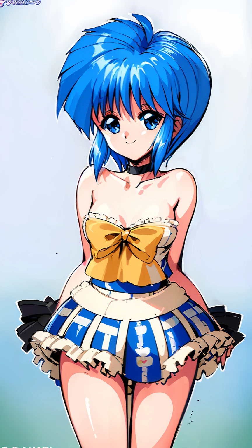 ( highest quality, 8k, 32K, masterpiece,  ultra high resolution:1.2), Blue Hair,  short hair, Saki Nijino, Completely naked, Small breasts,  nipples visible , Wide legged, smiling sexual , lure, Showing pussy