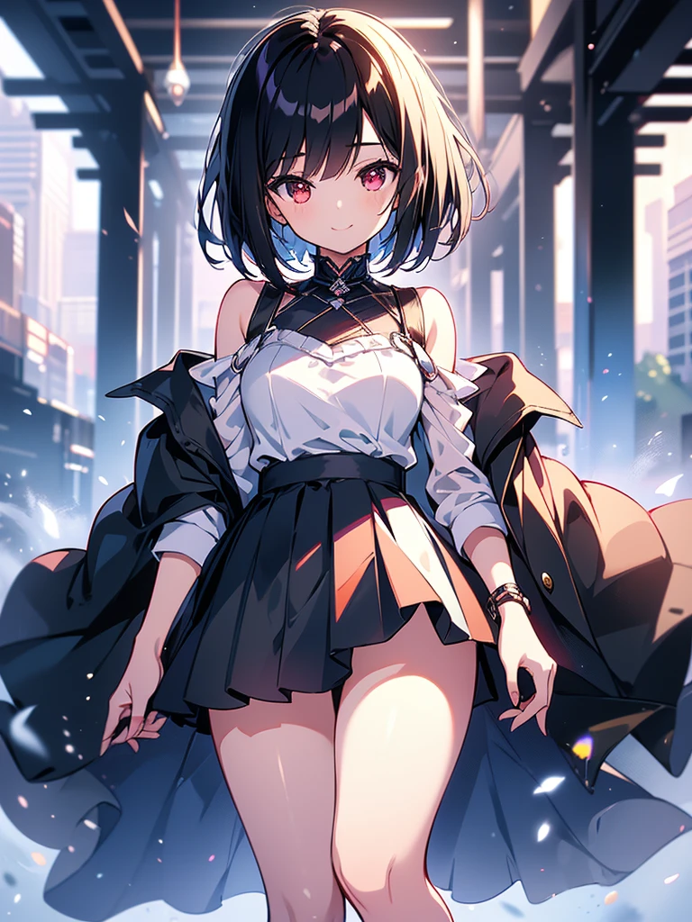 Kitasan Black、blush,smile、Horse Girl、Black and red outfit、In uniform、Primary school students、The back is very small、Lolita、Small breasts、Show me your armpits、exterior: 14 years old、Shoulder Bare、The clavicle is visible、Sexy thighs、Beautiful feet、Usual hairstyle、highest quality, High resolution, unity 8k wallpaper, (shape:0.8), (Beautiful and beautiful eyes:1.6), Highly detailed face, Perfect lighting, Extremely detailed CG, (Perfect hands, Perfect Anatomy),