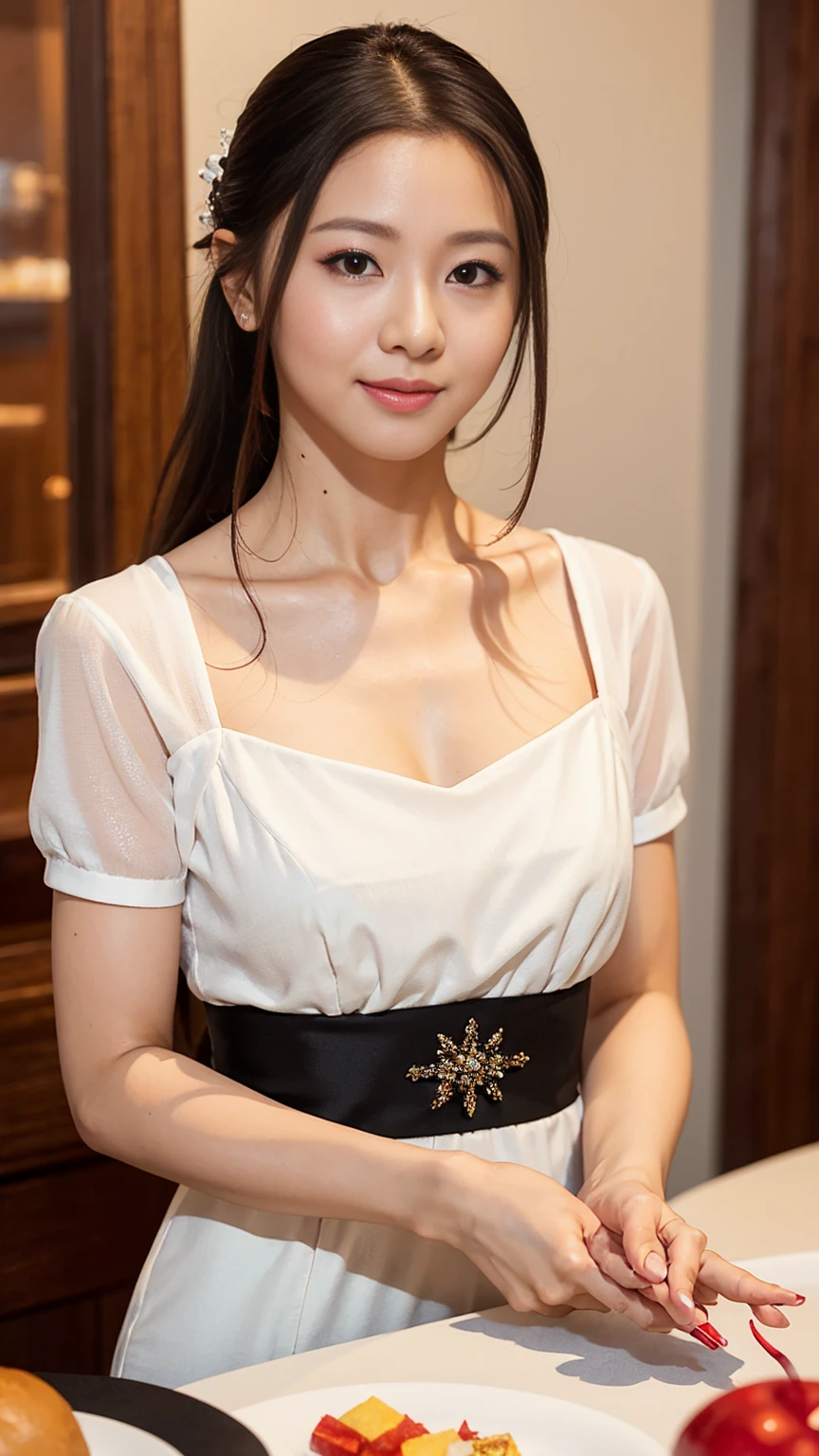  very detailedな CG Unity 8k 壁紙, Best Quality,  very detailed,  table top, Realistic, photo-Realistic,  very detailedなかわいい女の子, Age 25, ,,  upper body , , small breasts, dark eyes,cute girl in silk chinese dress 