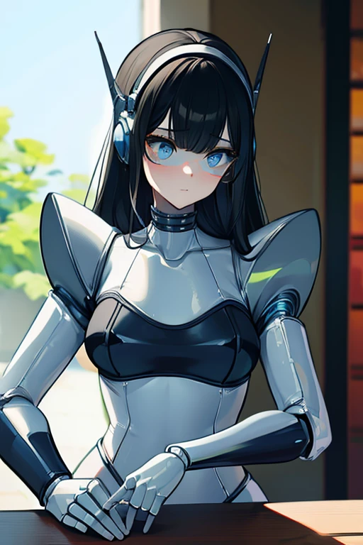 (masterpiece),(Highest quality),(Super detailed),(Best illustrations),(Best Shadow),(Absurd),(Detailed Background),(so beautiful), 16K, 8K, 4K,(Best Shadow),robotization,woman ,big bust,Robot Joint ,Metal skin,Black robot Suit,long hair,a black robot suit that covers the whole body,robot hand,cyber bodysuit,mecha head,(Detailed hands and fingers:1.2),Ball joint robot body,doll joint,beautiful face,beautiful robot girl,robotic eye,robotic hands,(no more human skin),android girl,cyborg girl,F cup, sexy body,(machine made joints:1.2),(machanical limbs:1.1),(blood vessels connected to tubes),(mechanical vertebra attaching to back),(mechanical cervial attaching to neck),no messy picture style,no emotion