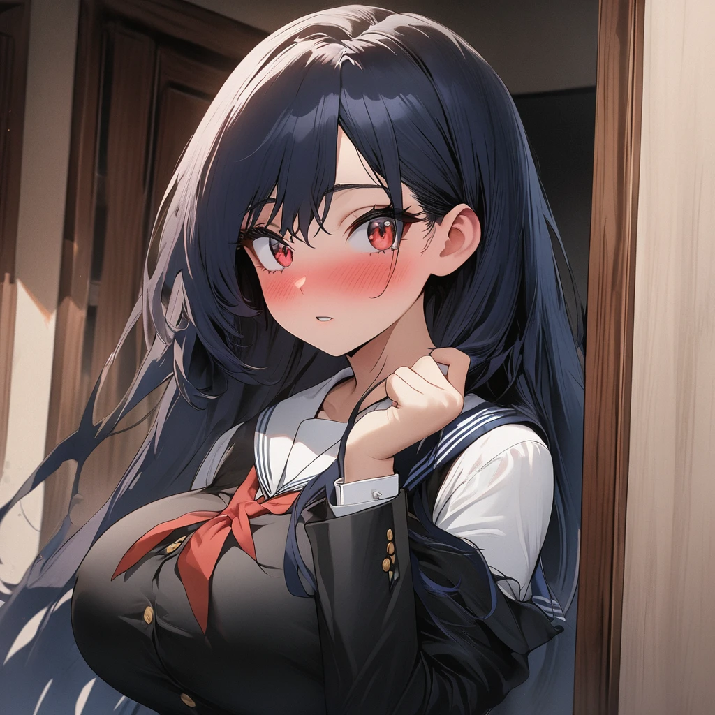Yunyun, Long Hair, Brown Hair, hair ornaments, Red eyes, bow, ribbon, Twin tails, Braiding, hair bow, ,happy smile, smile, Open your mouth,
White shirt,Short sleeve,Sweater vest, (black Sweater vest:1.5),Black pleated skirt,Black Pantyhose,Black Loafers,whole bodyがイラストに入るように,歩いている
break door, School　corridor,crowd, people々々々々,
break looking at viewer, whole body,
break (masterpiece:1.2), highest quality, High resolution, unity 8k wallpaper, (shape:0.8), (Beautiful and beautiful eyes:1.6), Highly detailed face, Perfect lighting, Highly detailed CG, (Perfect hands, Perfect Anatomy),
