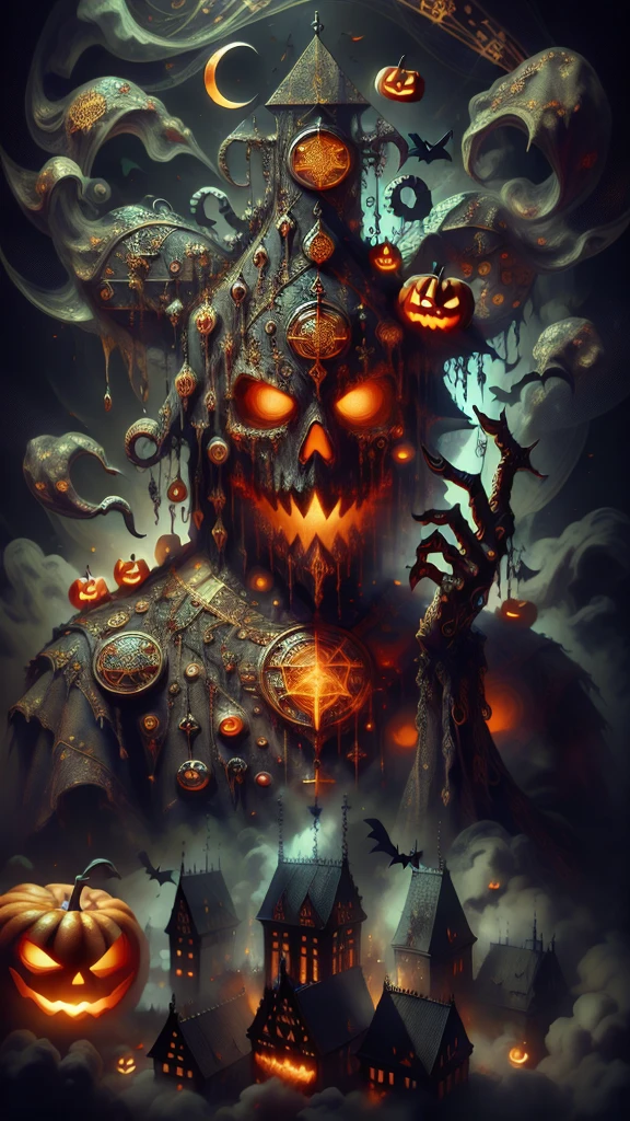 halloweenglowstyle, city, ghost,, (masterpiece, high quality, best quality:1.3), Detailed