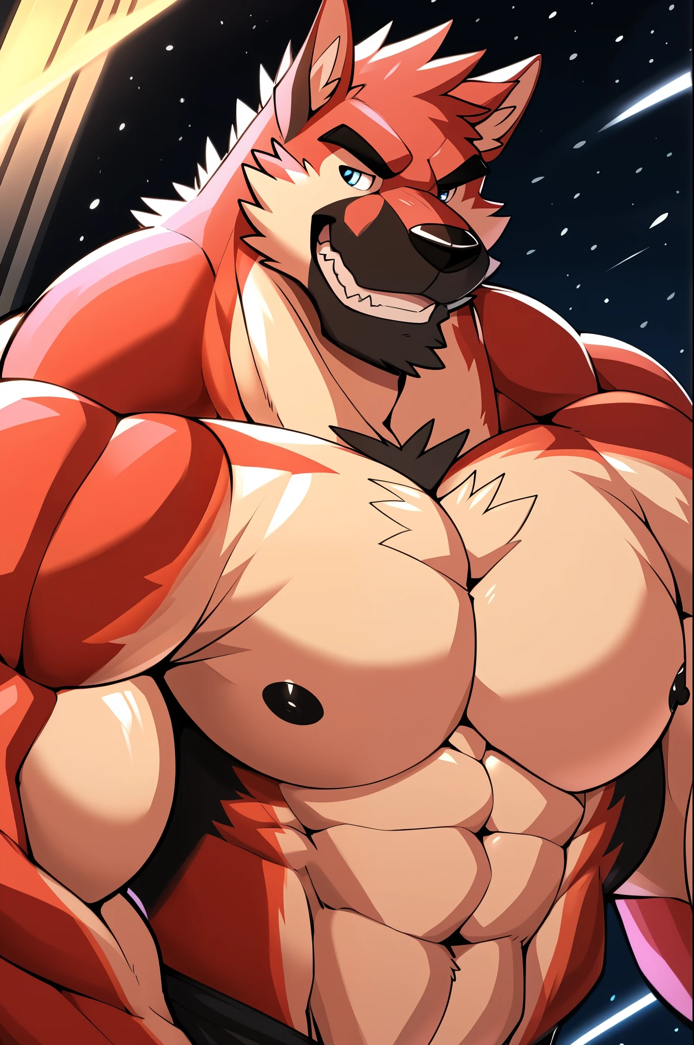 author: Takemoto Arashi, ( 1 boy ), barlitz, One, Men, , big body, pumped up,  large pectoral muscles , big bodyсложение,  Beautiful,  sexy, Attractive Couple , ( detailed eyes ), brows, teeth, (masterpiece,  high definition ,  high quality), 4K, portrait, Beautiful shadow,  focus on pectoral muscles, nipples,  penis, balls, preHow, How, 