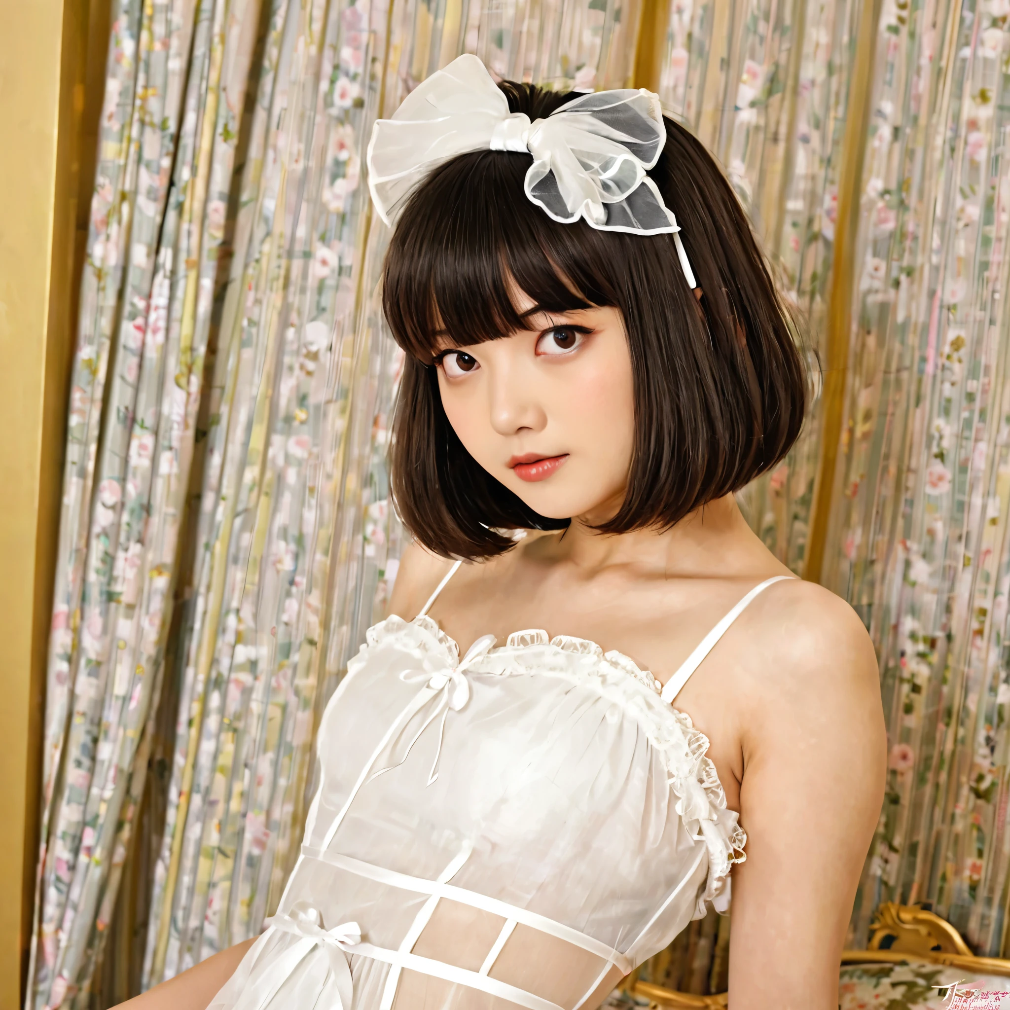 yamada ryo,  Best Quality, masterpiece,  1 girl, alone, Small Breasts, Bangs, hairpin, hair accessories, , clothing, ,  Gauze, ,  twisted torso,