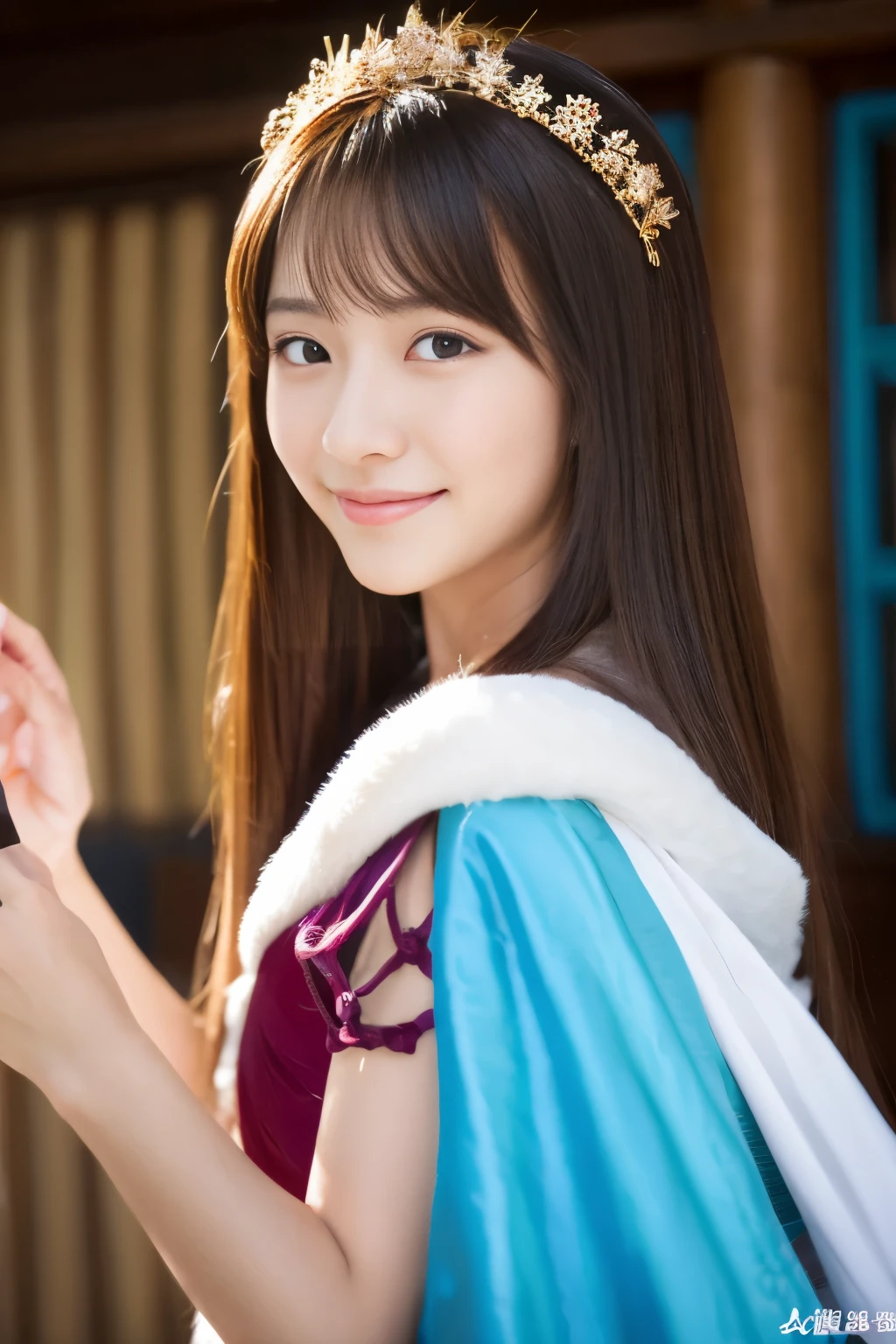 Three Kingdoms without two 8 mink ,masterpiece、 1 cute girl 、 high school studerming Eyes 、puffy eyes、Bright outside, The streets of the Three Kingdoms Period of Medieval China、Best Quality, 超 high resolution, (Reality: 1.4), Movie Lighting、Japanese、asian beauty、[Korean language、Super beautiful、beautiful skin、Holding a dancing fan ,Another hand-held hibiscus dancing 、Half-length portrait, upper body、(超Reality的な)、( high resolution)、(【8k)、( Very Fine )、(美しく Charming Eyes )、( Super Detailed )、 ([blue wall)、 Detailed Face 、 bright light 、Professional lighting、looking at the audience、look straight ahead、Side bangs、brown hair、Nogizaka Idol、Excellent dance skills,(((Dancing in )))