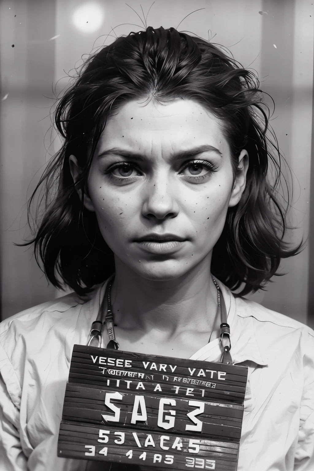 VintageMugshot, mug shot of the most beautiful girl, her clothes are worn out