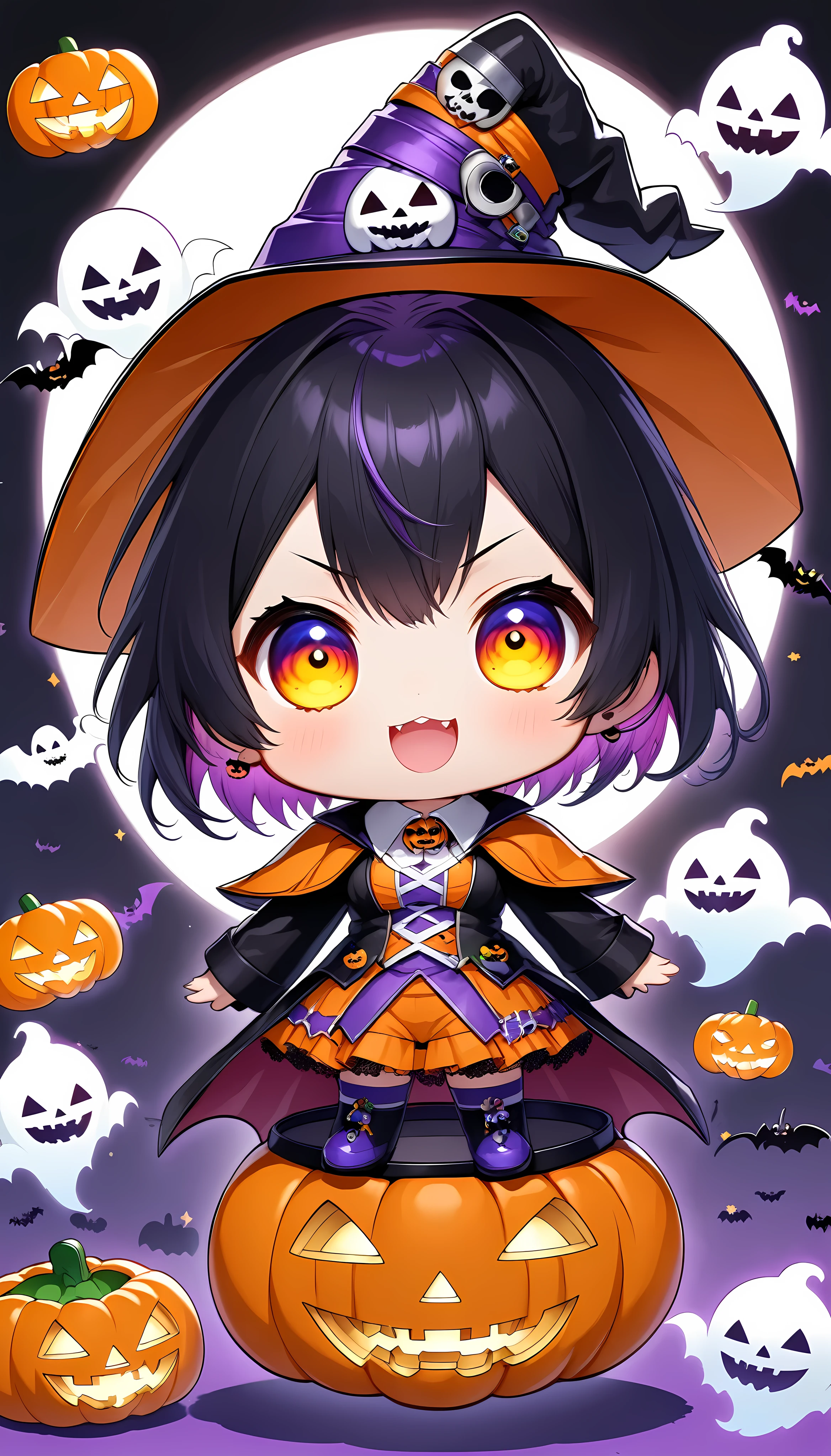 (Ultra-small deformation, kawaii, chibi style),   Jack O Lantern Soldier, alone, Aesthetic Fusion \  character "atlus" Halloween version.\, ROUGH,  avatar style, 