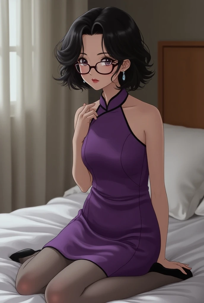 table top, highest quality:1.2),detailed face, Detailed inner corner of the eye、Glasses、Very short-haired、curly hair、habitual hair、Afro、Forehead、big breasts, Sexy ass, Pink jumpsuit、whole, wide pants、frills、ribbon