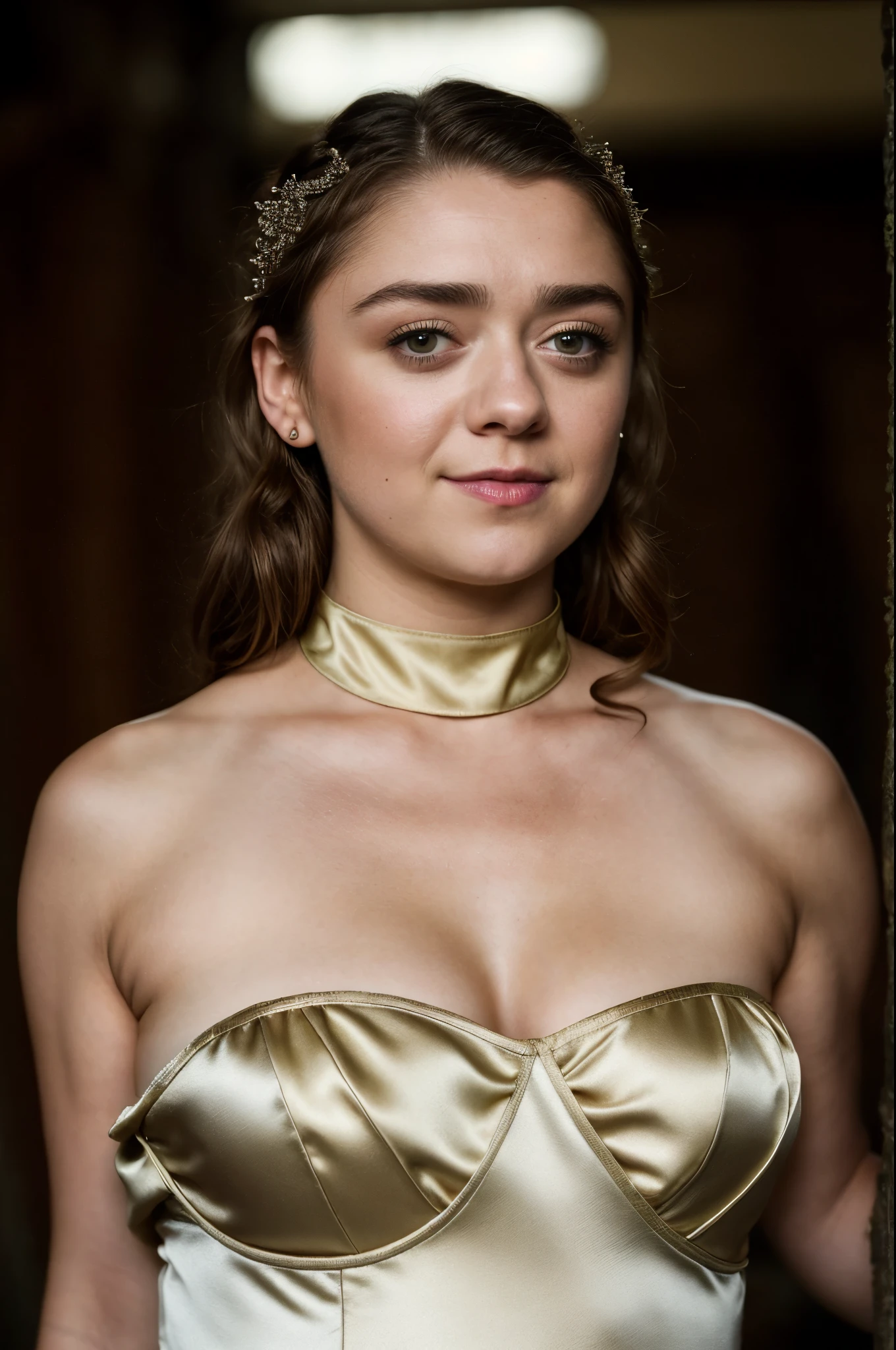 Foto RAW, Arya Stark, Stunning Beauty, Ravishing, Enchantress, Extremely gorgeous lady, Arya Stark PLAYED BY MAISIE WILLIAMS, Queen Arya Stark, she  a mature woman now, milf, sexy mediaeval battle dress, gladiator woman, body, 40 years old Woman, Roman slave dress, cotton dress, busty mediaeval costumes, body revealing costumes, perky breast, big natural breast, erotic costumes, lusty physique, seductive figure can capture every people's attention, Game of thrones costumes, revealing captivating figure, Mediaeval costumes, revealing clothes, A tomboy, she would rather fence than dance, warrior queen , game of thrones screen caps, Game of Thrones Series, (pele altamente detalhada: 1.2), 8k UHD, DSLR, soft-lighting, alta qualidade, grain of film, Fujifilm XT3, flawless picture, highly detailed, detailed Beauty, intricate, 32k, sharp picture,