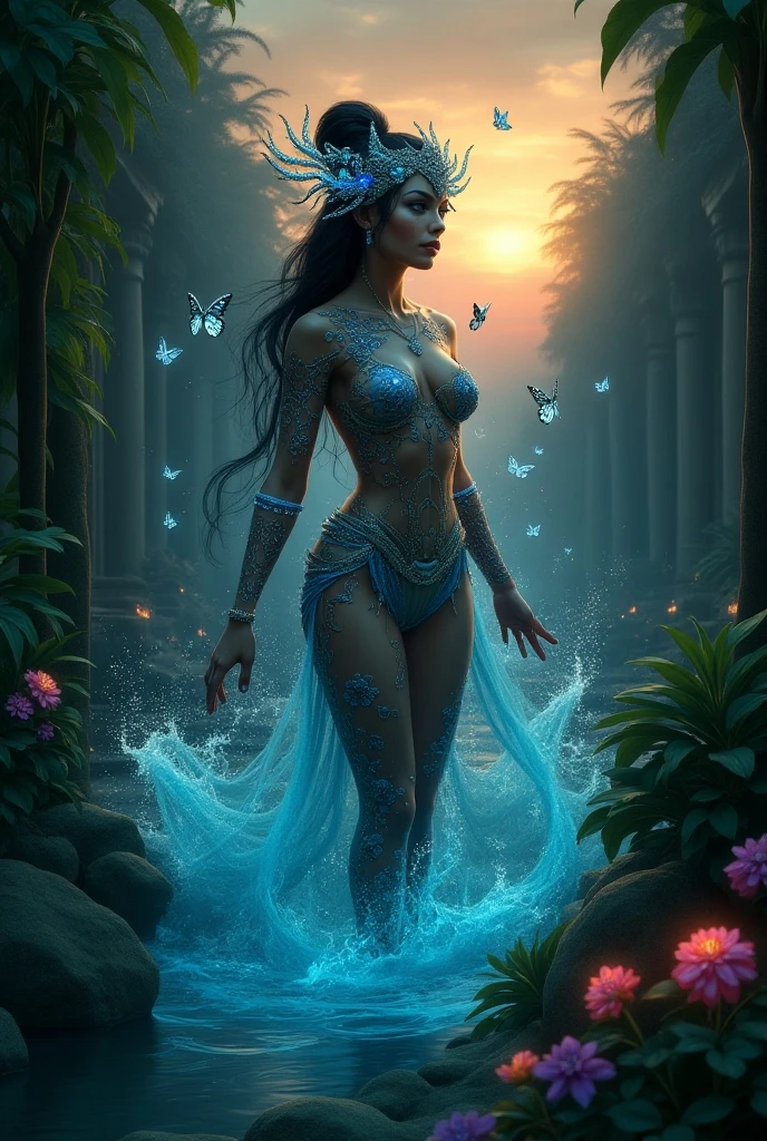 Girl necromancer con intricada armadura que sostiene un jarra magica de cristal en un estanque, close-up fantasy with water magic., beautiful fantasy art, very beautiful fantasy art, digital art fantasy art, detailed fantasy digital art, detailed fantasy art, fantasy digital art, digital fantasy art ), hd fantasy art, digital fantasy art, beautiful detailed fantasy, fantasy art, asian female water elemental, trending digital fantasy art