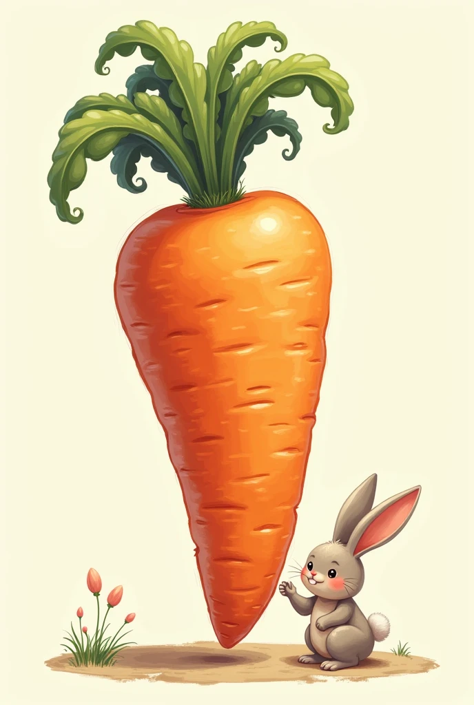 Draw me a giant carrot with a bunny like the one above eating it, the bunny is tiny compared to the carrot. 4k