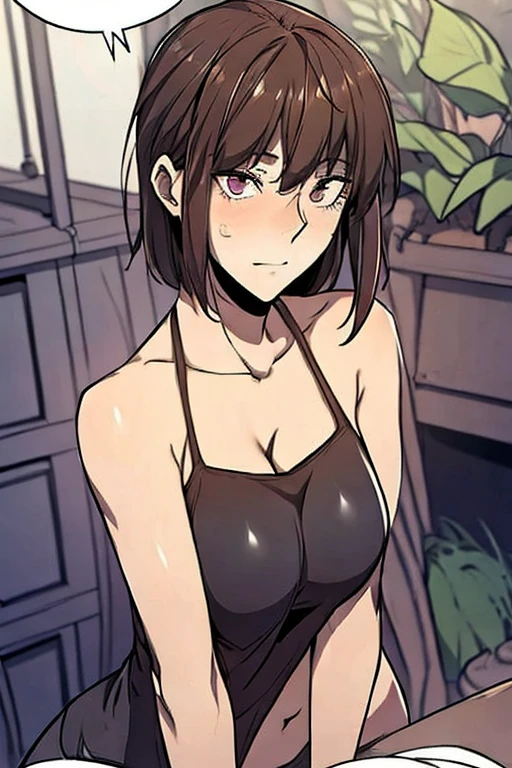 (masterpiece),small boobs, best quality, expressive eyes, perfect face, short hair, petite build, expressive eyes, perfect face, black hair,revealing sexy black swimsuit, 