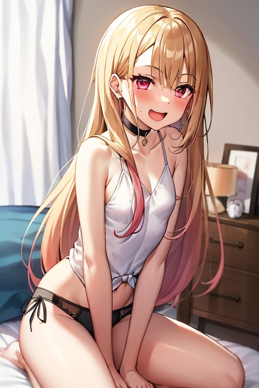 ((Best Quality)), ((masterpiece)), (be familiar with),  perfect face, indoor, bedroom,  watching viewers in the winter mountains ,
One woman,  Kitakawa Kaiumi,
 characters with open mouth ,  ecstatic expression , blush, smile,
Small breasts,  flat chest, , ,  s, Girl,
Long Hair,  long hair,
Leg spread,