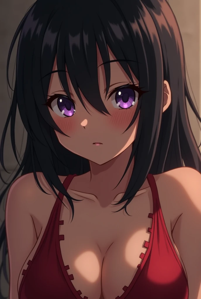 Detailed images、Realistic textured skin、8k、One Girl、fullnude、(Purple short ponytail hair、big red ribbon、Yellow Eye、Blushing and ecstasy face、Slender body type、Soft breasts、a black choker)、Eyebrow work,tits off,slaves, Penis in cleavage、All sweaty, Covered in sweat,fullnude,Bedrooms,Speech bubbles and onomatopoeia、Front face