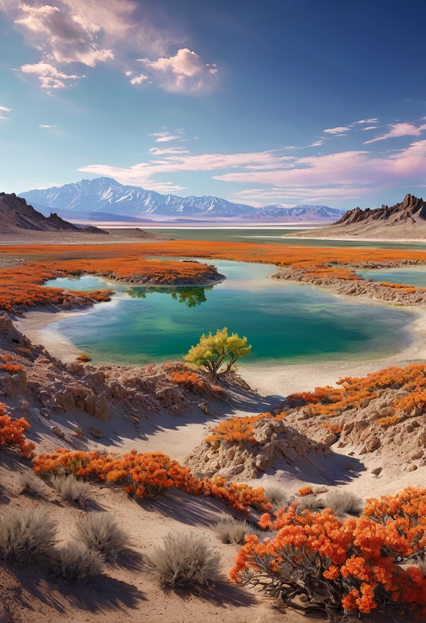  masterpiece , best quality, High quality,   extremely detailed   CG uniform 8k wallpaper, Flower landscape, Arid places such as empty deserts, Dearest, Cunning, Mono Lake, crab tree,  3D drawing Digital , award winning photography, Bokeh, Depth of field, HDR, Bloom ,  color distortion ,  Realistic Portrait ,   extremely detailed  ,  is trending on artstation ,  style is trending in cgsociety ,   complex landscape images  ,  high profile, dramatic, art by midjourney