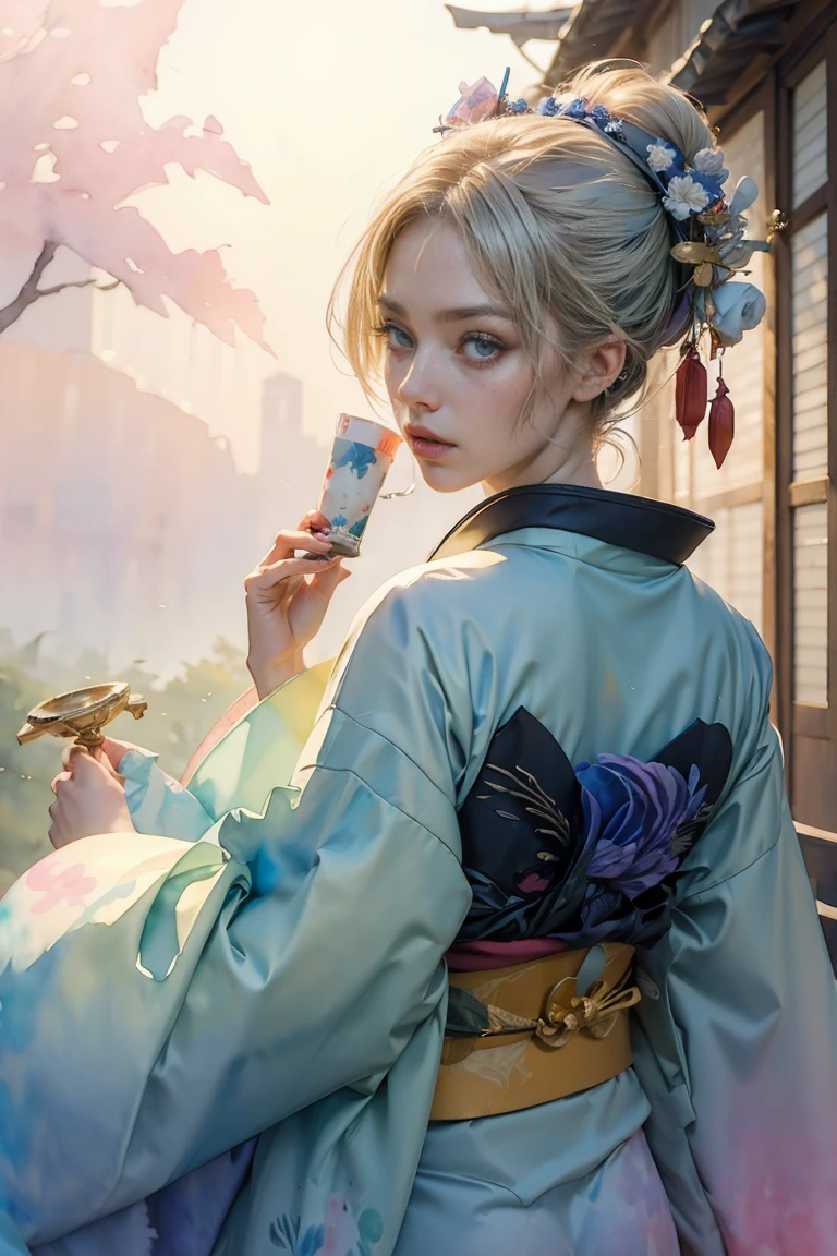 (masterpiece,  Focus on, Best Quality, Official Art, (  Beautiful and Aesthetic:1.4), (Watercolor:1.4) ),  (.5),  Goddesses appearing in Japanese mythology ,  Dignified Beauty , Goddess of Creation 、 Goddess of Life 、kimono、((((kimono))))、 Support for Reincarnation , God&#39;s Grace,  Gentle Meditative Expression , Flowing Heavenly Robe, Sparkle、  created every landscape and world on Earth,  Dazzling Light Dance ,  Whispers from ancient folklore  