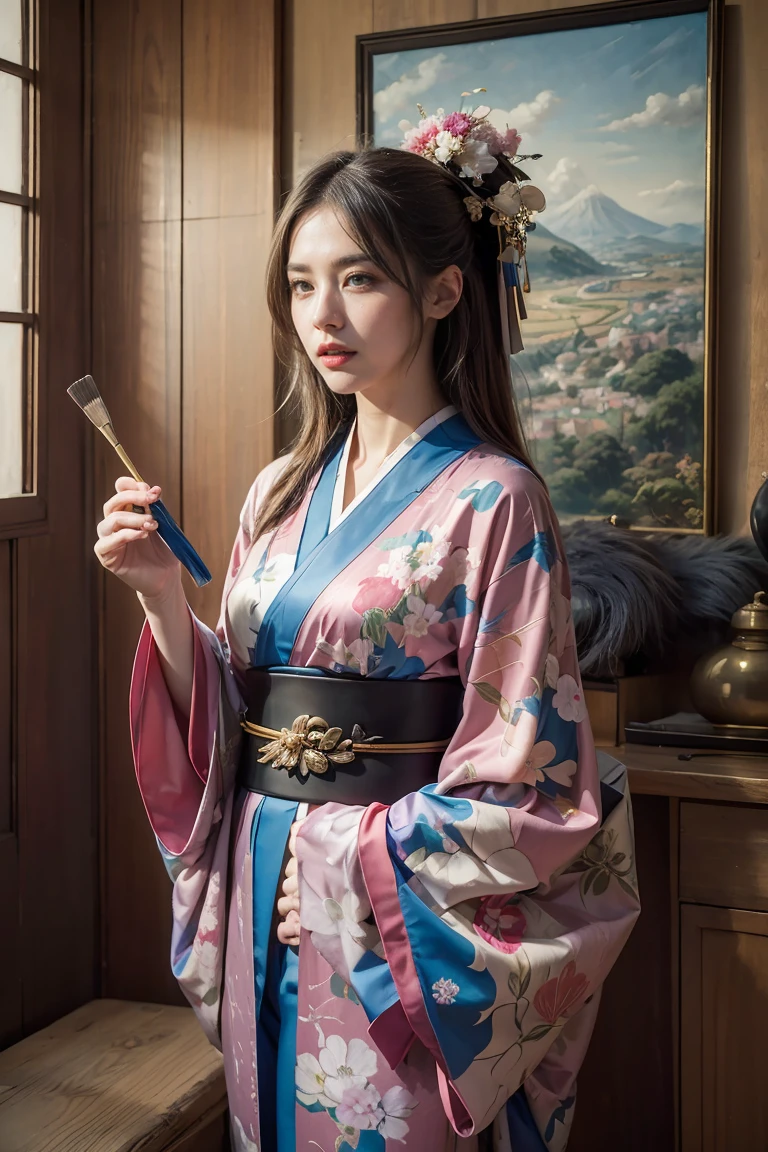 (masterpiece,  Focus on, Best Quality, Official Art, (  Beautiful and Aesthetic:1.4), (Oil painting:1.4) ),  (.5),  Goddesses appearing in Japanese mythology ,  Dignified Beauty , Goddess of Creation 、 Goddess of Life 、kimono、((((kimono))))、 Support for Reincarnation , God&#39;s Grace,  Gentle Meditative Expression , Flowing Heavenly Robe, Sparkle、  created every landscape and world on Earth,  Dazzling Light Dance ,  Whispers from ancient folklore  