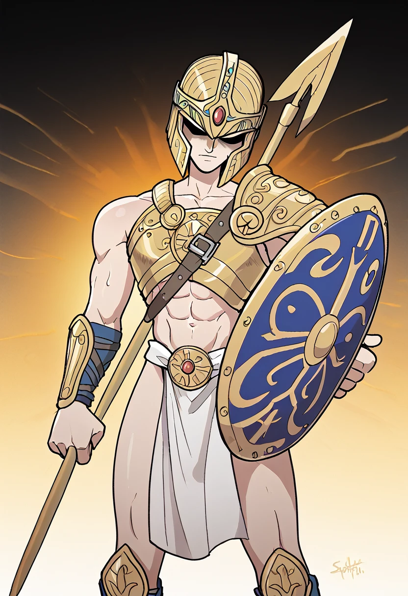 Solleif is a majestic deity who personifies the sun, courage and leadership in battle. He is often depicted as a warrior god in golden armor, wielding a resplendent spear and carrying a shield adorned with the symbol of the sun. His personality is inspiring, courageous and energetic, combining aspects of Apollo and Leonidas,8k high definition