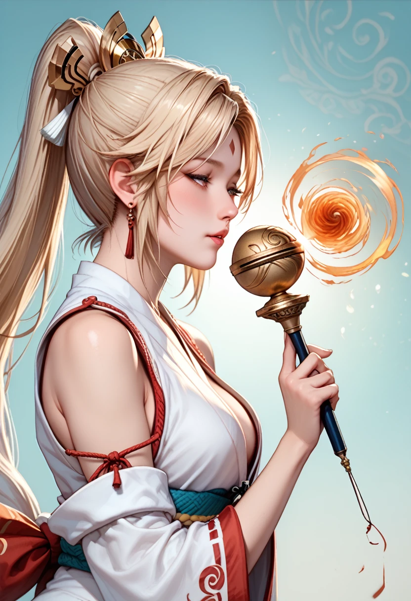 Harmonia is the goddess of magic, music and harmony. She is often depicted with a golden lute and a magic wand, exuding an aura of tranquility and enchantment. Her personality is gentle, inspiring and full of compassion, combining aspects of Athena and Amaterasu Shiranui, 8k high definition