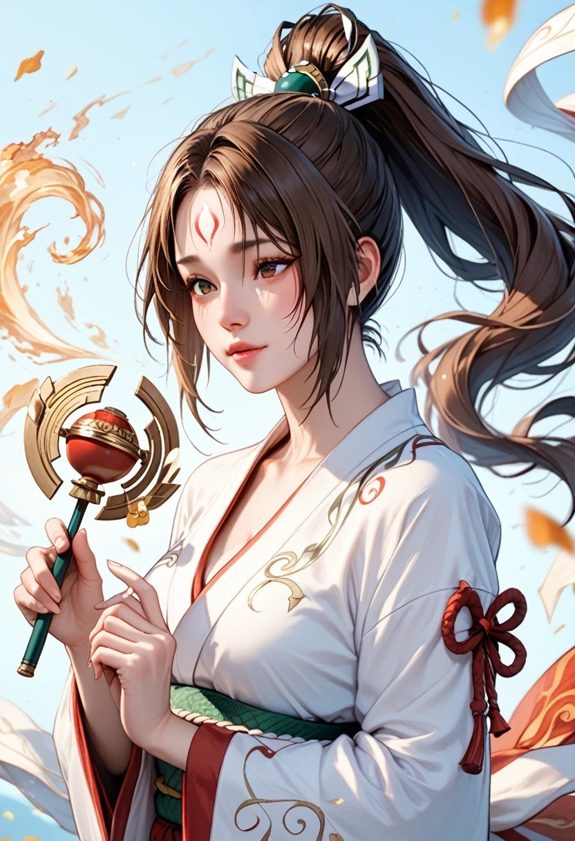 Harmonia is the goddess of magic, music and harmony. She is often depicted with a golden lute and a magic wand, exuding an aura of tranquility and enchantment. Her personality is gentle, inspiring and full of compassion, combining aspects of Athena and Amaterasu Shiranui, 8k high definition