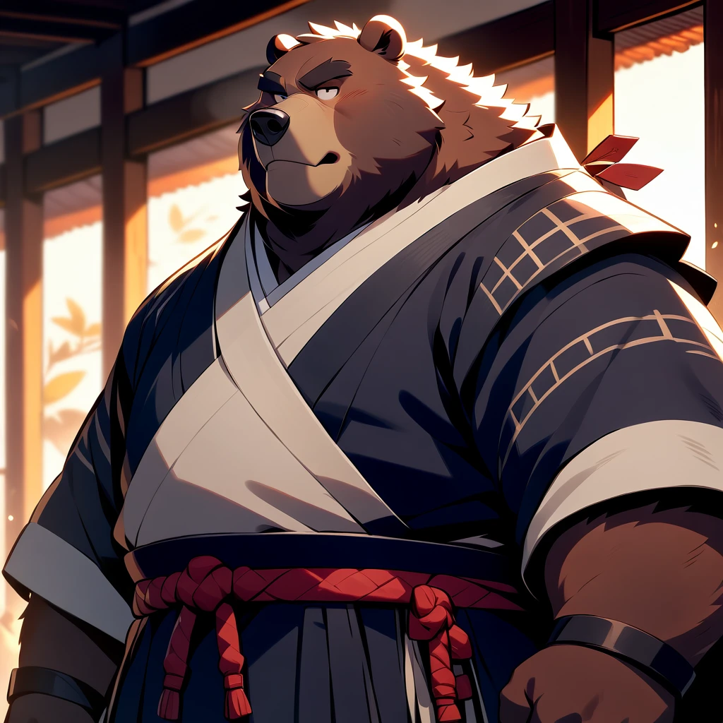  big overweight middle-aged bear man, masterpiece,  highest quality,  so beautiful、samurai
boy