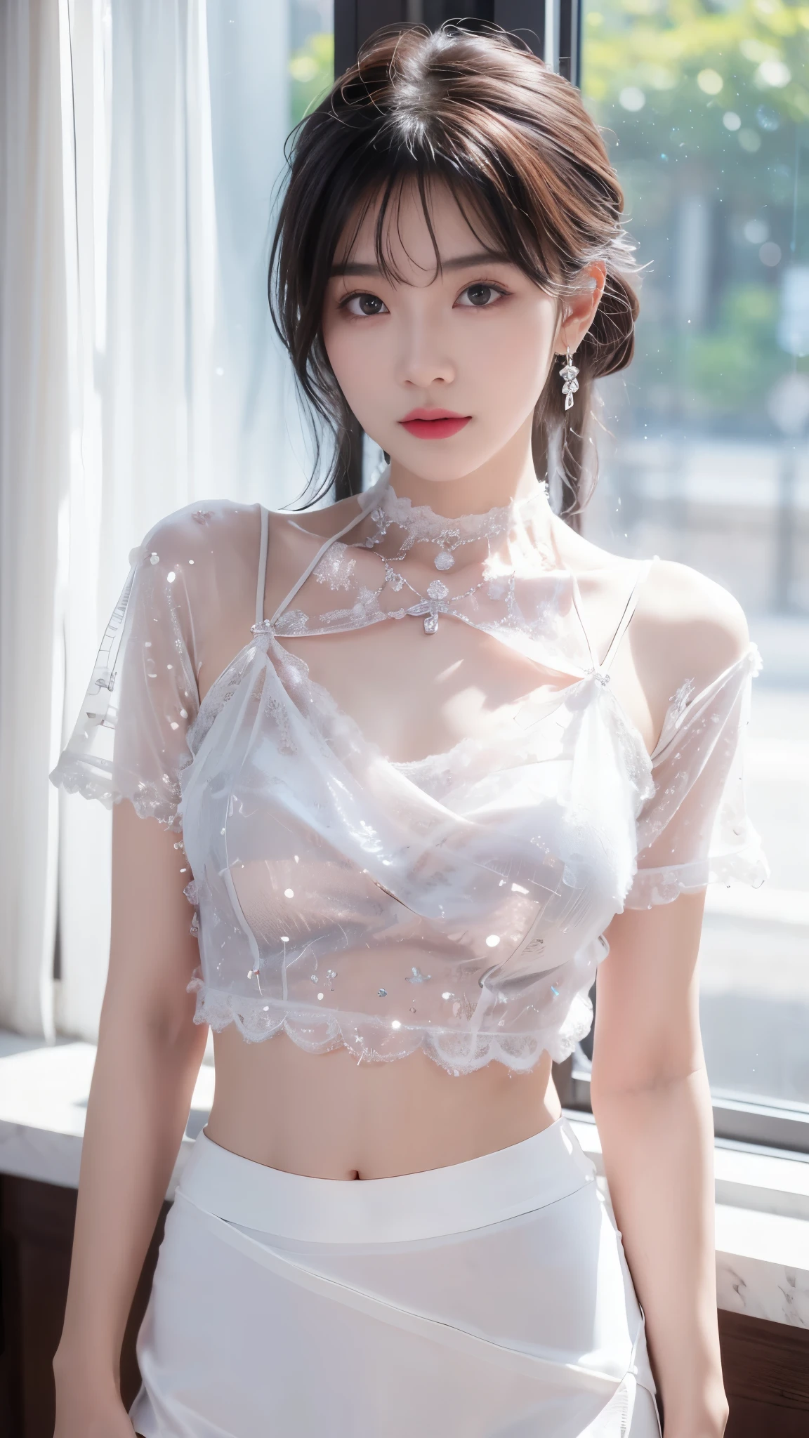 (raw image, highest quality), (realistic, realistic:1.3),highest quality,very detailed,table top,super detailed,shape,1 woman,dynamic perspective,world masterpiece theater,messy_length_hair,highest quality, very detailed CG Unity 8K, dark, magical, cinema-level lighting, lens_Flame, very detailed、((looks cheerful))、((orgasm:1.2))、((smile:1.15)) 、((weating:1.4))、((translucent:1.55、With a collar that clings to the skin, the body has a different meaning.Disuit.:1.6))、Pink and Red、Sailor Hut、Line Tighten the double stocking、super cute girl、part of the idol group、dancing、(spread your legs wide), (Pull your hips back), (Arch the upper body), and place the left hand on the hip.、 Right hand salute with two fingers、I am in motion、spotlight of、professional lighting、cinema level lighting、Three-dimensional、perspective、Viewer's perspective、