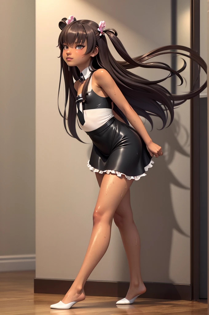 1 girl, 18 year, alone, (masterpiece), 3D, best quality, expressive eyes, perfect face, angry, red lips, in school, full body, wet, (masterpiece), best quality, expressive eyes, perfect face, looks at the viewer, showing its openness, translucent p@nti&s, Loli, sexy maid outfit version, Yukikaze,