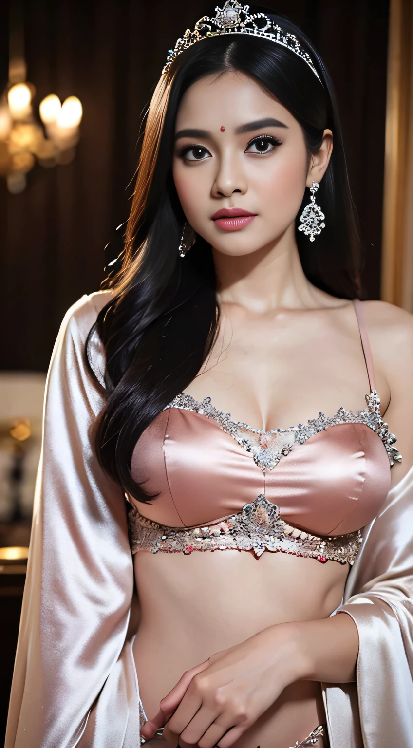 1girll, reba, Solo, 耳Nipple Ring, jewelry, Long_Hair, The upper part of the body_Body,（big breasts exposed cleavage）