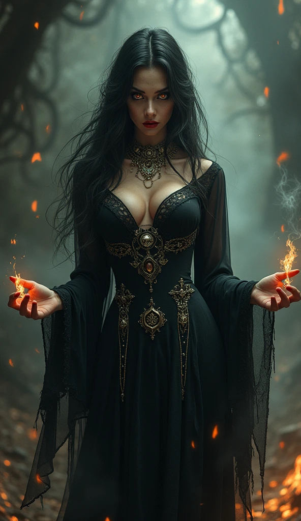 a person with fire powers woman with gothic art
