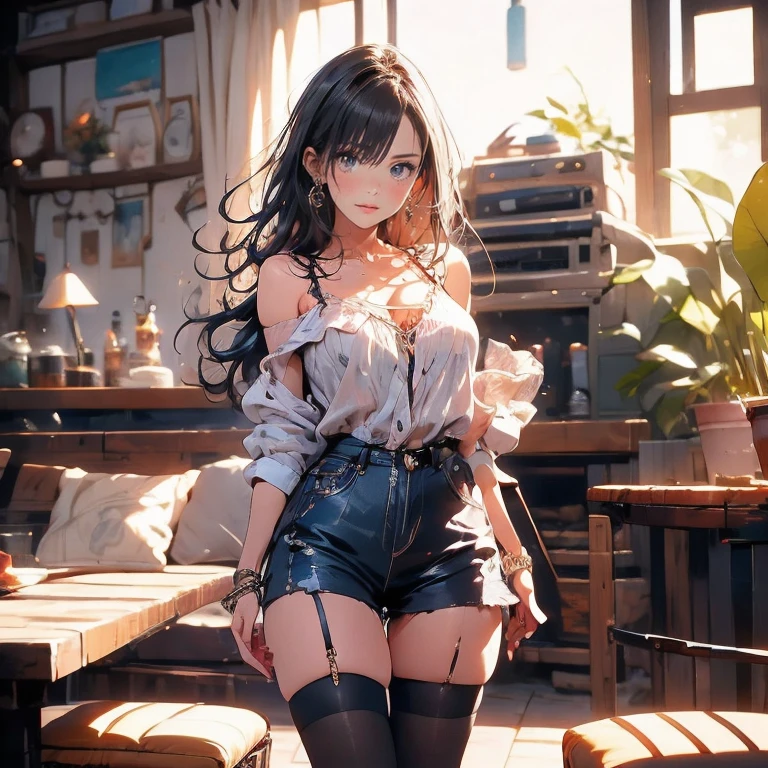 full body Waifu beautiful detailed eyes, beautiful detailed lips, extremely detailed eyes and face, longeyelashes, 1girl, sensual, young woman, sexy medium / large breasts, beautiful feminine face, nice sexy thighs, slim, sexy, erotic, beautiful fashion clothes, perfect body, perfect anatomy of female, cinematic lighting and framing, (best quality,4k,8k,highres,masterpiece:1.2),ultra-detailed,digital painting,portrait,glamorous,highly detailed,soft lighting, vivid color tones ((masterpiece)), ((best quality)), (ultra-detailed) (beautiful girl: 1.3),1girl,masterpiece, Highest quality, Ultra-high resolution hmanga, (best quality, masterpiece:1.2), ultra detailed, (anime), 1girl, Erza Scarlet \(Fairy Tail\), bare shoulders, looking at viewer, collarbone, brown eyes, hair over one eye, red hair, long hair, purple gloves, purple thighhighs, standing, (looking at viewer), (front view), room,