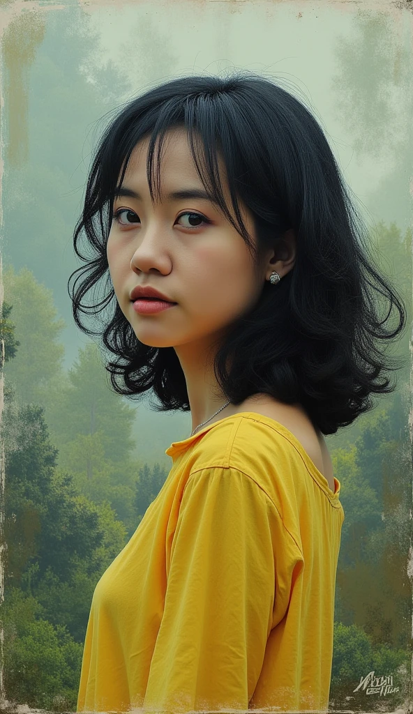 1girl, allessbiff2023, oil painting \(medium\), illustration, 1960s \(style\), stylized, multiple perspectives, horror \(theme\), pulp, horror \(theme\), multi layered portrait, high quality, natural look, (best quality:1.3), photo-realistic, highly detailed, high resolution RAW photo, film grain