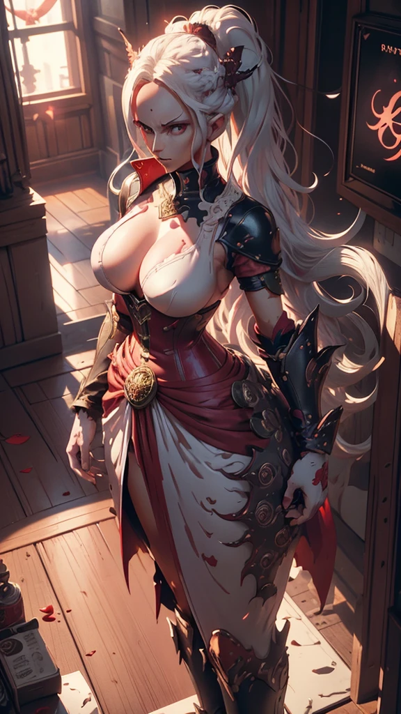  MALE RED BLOOD DRAGON , Four arms ( EXTRA PAIR ), horn,   GOLDEN EYES  ,  white hair up to her waist ,  DRAGO TOMMY WITH EVERY DETAIL FROM THE WAIST , Surreal, 8k,  high definition,  photorealistic,  Dramatic Lighting ,  bright color,  cinematic composition ,  fantasy art , Dark fantasy、Nico Robin、one piece、Big Breasts