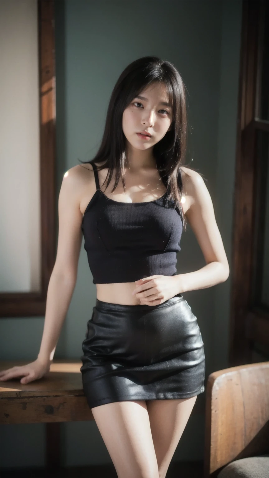 Cecilia Zhou, Make her wear a black top and a skirt, in her bedroom, high quality, multiple poses