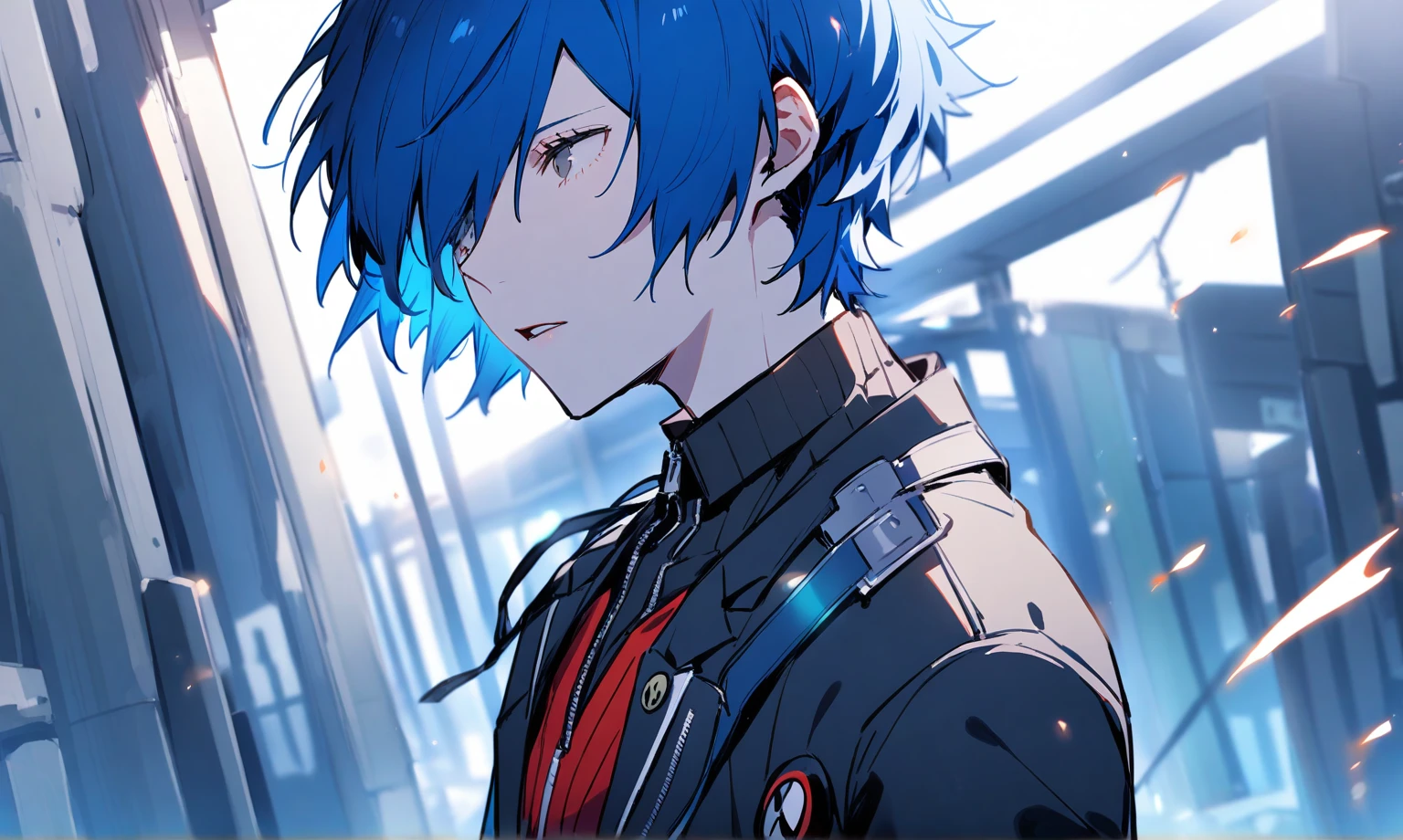 yuki makoto, persona 3, one boy, blue hair,black jacket
