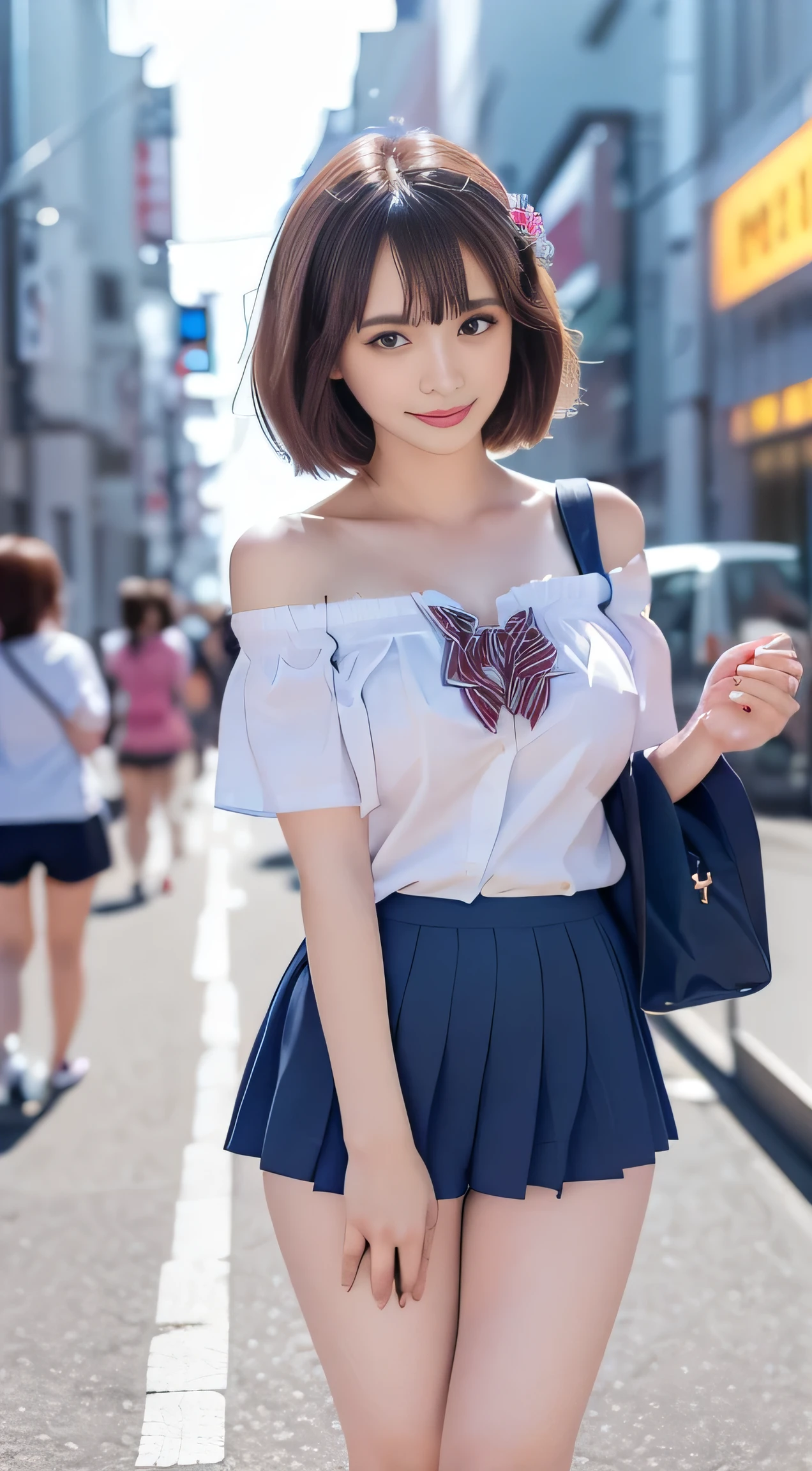 ,masterpiece,best quality,(japanese girl),((beautiful girl)),cleavage,(off shoulder:1.2),(perfect body beauty:1.2),(shy smile),japanese female,22 years old,solo,(viewer discretion:1.3),((masterpiece)),((best quality)),(very detailed),((cute)),cute,(adorable),((very detailed)),4K,(8k),best quality,(beautiful),super cute face,shape,super realistic,(((from below))),((full body image)),(single girl,cute Girl:1.5), (((elaborately designed, gorgeous and colorful adult shorts, high resolution portrait of panties, highly detailed drawing of panties))), ((unique pose showing panties), sneakers, beautiful light brown hair, beautiful brown eyes, ((beautiful eyes)), (hair fluttering in the wind, skirt flipped up to show underwear:1.3), short hair, (((big breasts))), ((device check type)), (wearing {{x}} (showing panties to camera)), high definition CG Unity 8k wallpaper , best quality, super detailed, masterpiece, realistic, photo realistic, high quality , 18 year old adult female, (((lifting skirt by herself))), (lifting by herself), panties with lace, tiny panties, pay attention to panties, detailed panty pattern not hermaphrodite, kissing while staring at the audience, rule of staring at the viewer odebtul debtace, half body shot, (crowd), (on the streets of Tokyo), short bob, natural light too strong, shining sun, female crowd, image taken from a little below, sparkling lip gloss, sparkling eyes, cute headdress spreading female genitals, cute hair band, (((elaborately designed, gorgeous and colorful adult shorts, high resolution portrait of panties, very detailed drawing of panties))), ((showing off panties in unique poses )), ((spreading legs, please lift legs )) Open your mouth a little,