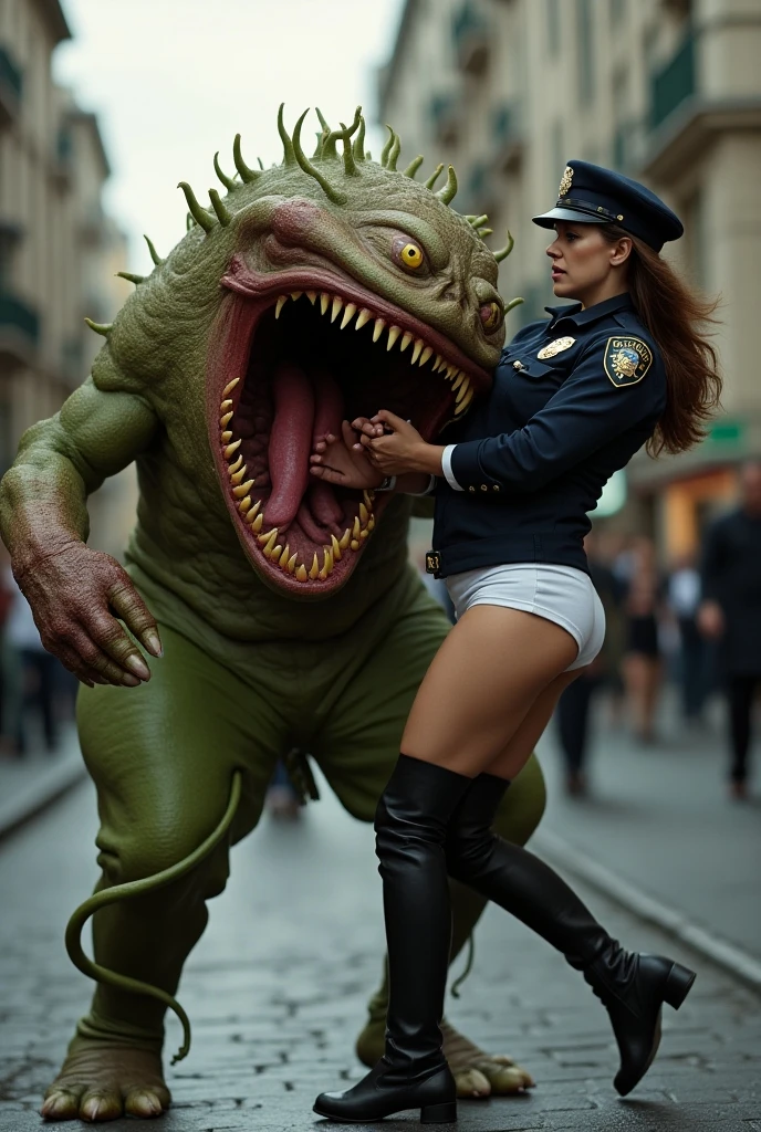 extremely detailed CG unity 8K wallpaper, masterpiece, highest quality, (raw photo, photorealistic:1.3), (depth of field, character focus:1.2), highest resolution, professional lighting, (correct anatomy, perfect anatomy:1.5), ((from front view:1.2)), pov, ((inside a tentacle pit:1.5)), 1 girl, ((female police officer:1.4)), solo, (looking at viewer, cowboy shot:1.4), ((intricately detailed face:1.5)), beautiful woman, (brown hair, SINGLE hair bun:1.5), fairly detailed skin, brown eyes, (narrow eyes, tall nose:1.4), beautiful lips, ((crying:1.1)), ((police uniform of Japan:1.5)), ((open clothes:1.4)), (slender:1.5), (beautiful breast:1.4), (((arm behind back, restrained:1.4))), (((entangled with many tentacles, restrained by many tentacles:1.5))), (((molested by tentacles, raped by tentacles:1.4))), (((the girl is gradually pulled deeper into the tentacle pit:1.2))), ((viscous tentacles, thick tentacles:1.4))