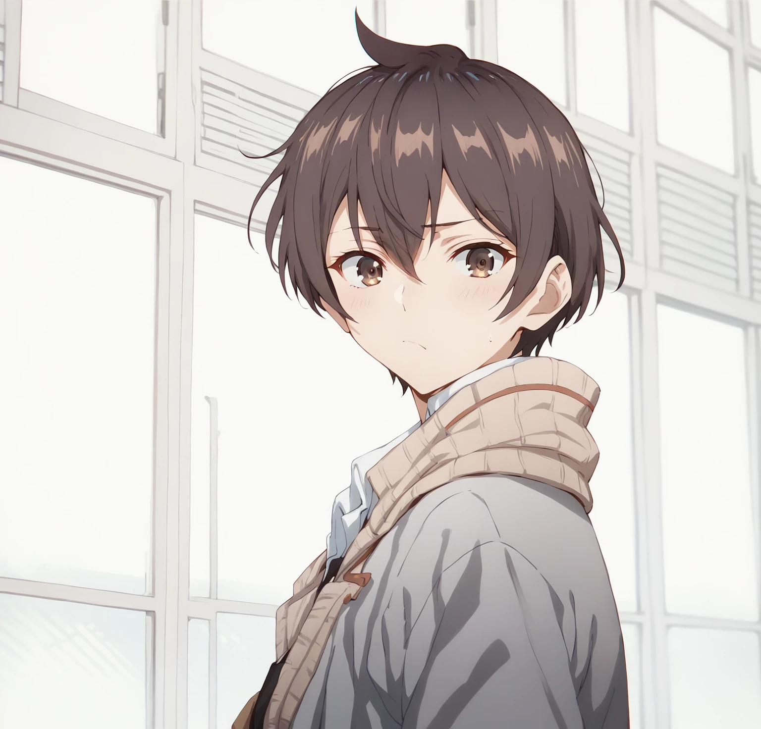 kuze masachika,brown hair,brown eyes,short hair,hair between eyes,