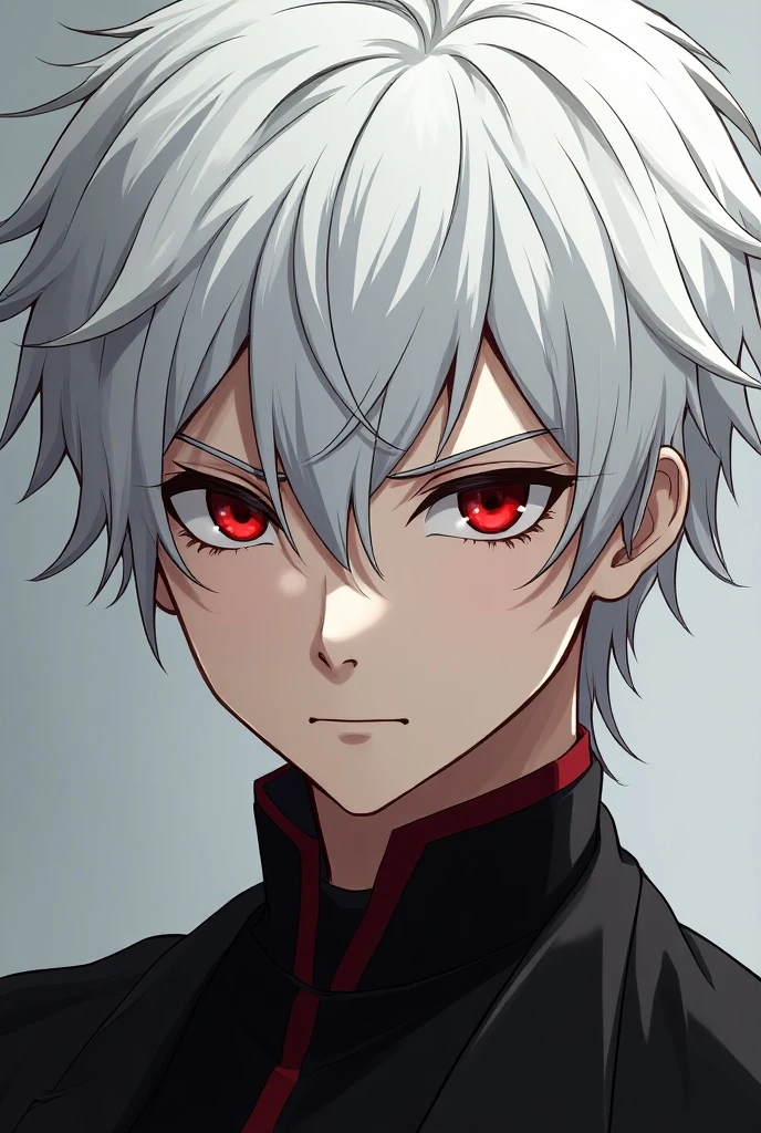 An anime boy with red eyes and white hair has a sharp look - SeaArt AI