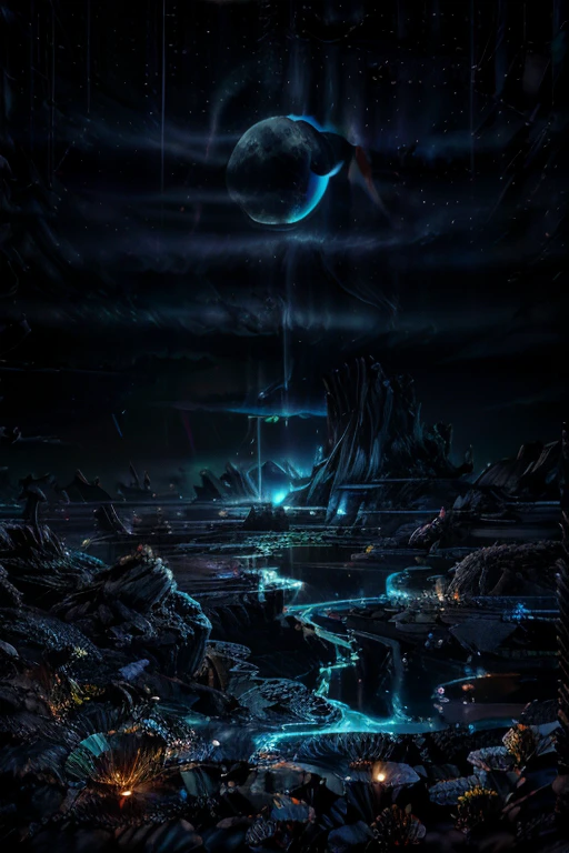 Astral Gardens: Create a terraced landscape of floating rock platforms, each hosting a different ecosystem of impossible plants - some with petals of liquid light, others with leaves that shimmer like the northern lights. The background showcases a massive gas giant planet partially eclipsed by a ring system that splashes colors across the heavens. Bioluminescent vines connect the platforms, creating a web of living light ((High resolution)), ((dramatic lighting)),
((Studio photography)), ((Dark background)), ((Paint splash photography)), ((Mixed media art)), ((Dynamic motion))