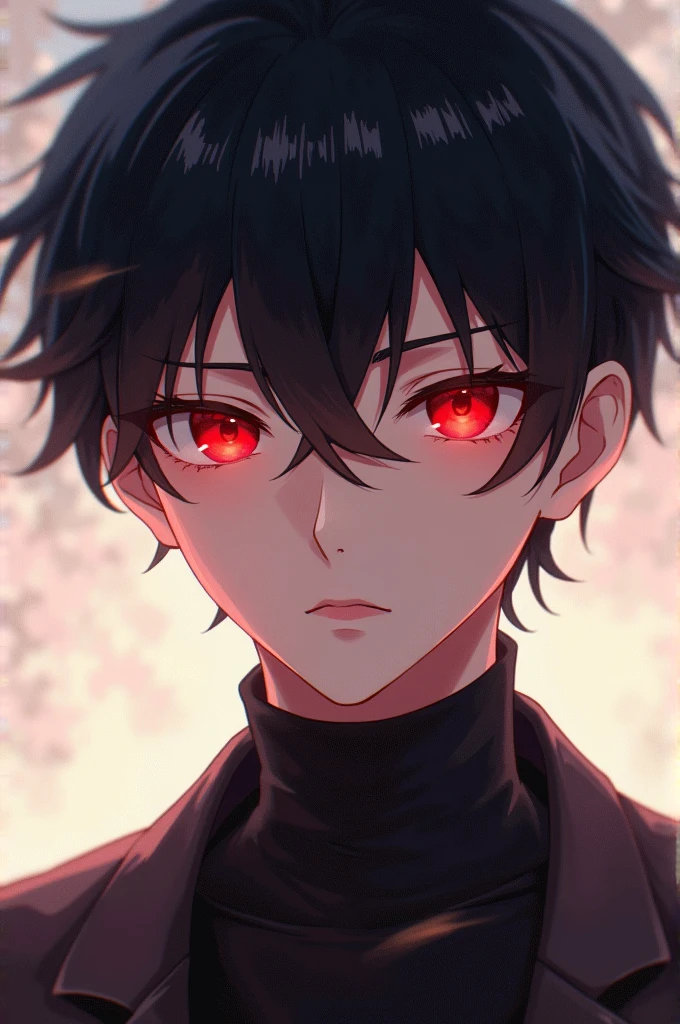 A handsome and cute anime boy with red eyes and black hair - SeaArt AI