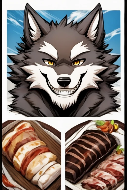 Delicious meat comics、 wolf beast man、smile、cute、happy、
