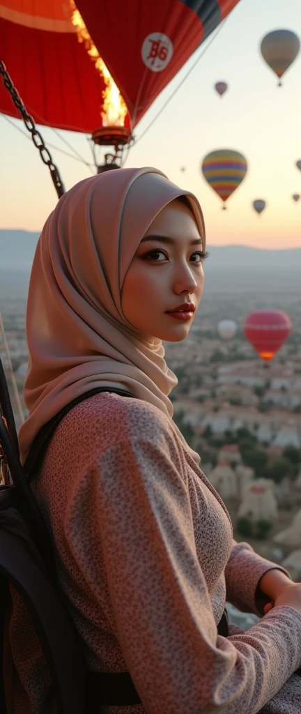 beautiful young woman, 1girl, majestic hijab outfit, detailed face, alluring eyes, full lips, outdoor setting, selfie, soft lighting, warm colors, best quality, 4k, 8k, highres, masterpiece, ultra-detailed, realistic, photorealistic, photo-realistic, cinematic, beautiful detailed eyes, beautiful detailed lips, extremely detailed face and eyes, long eyelashes, intricate clothing textures, elegant posing, warm smile, romantic atmosphere