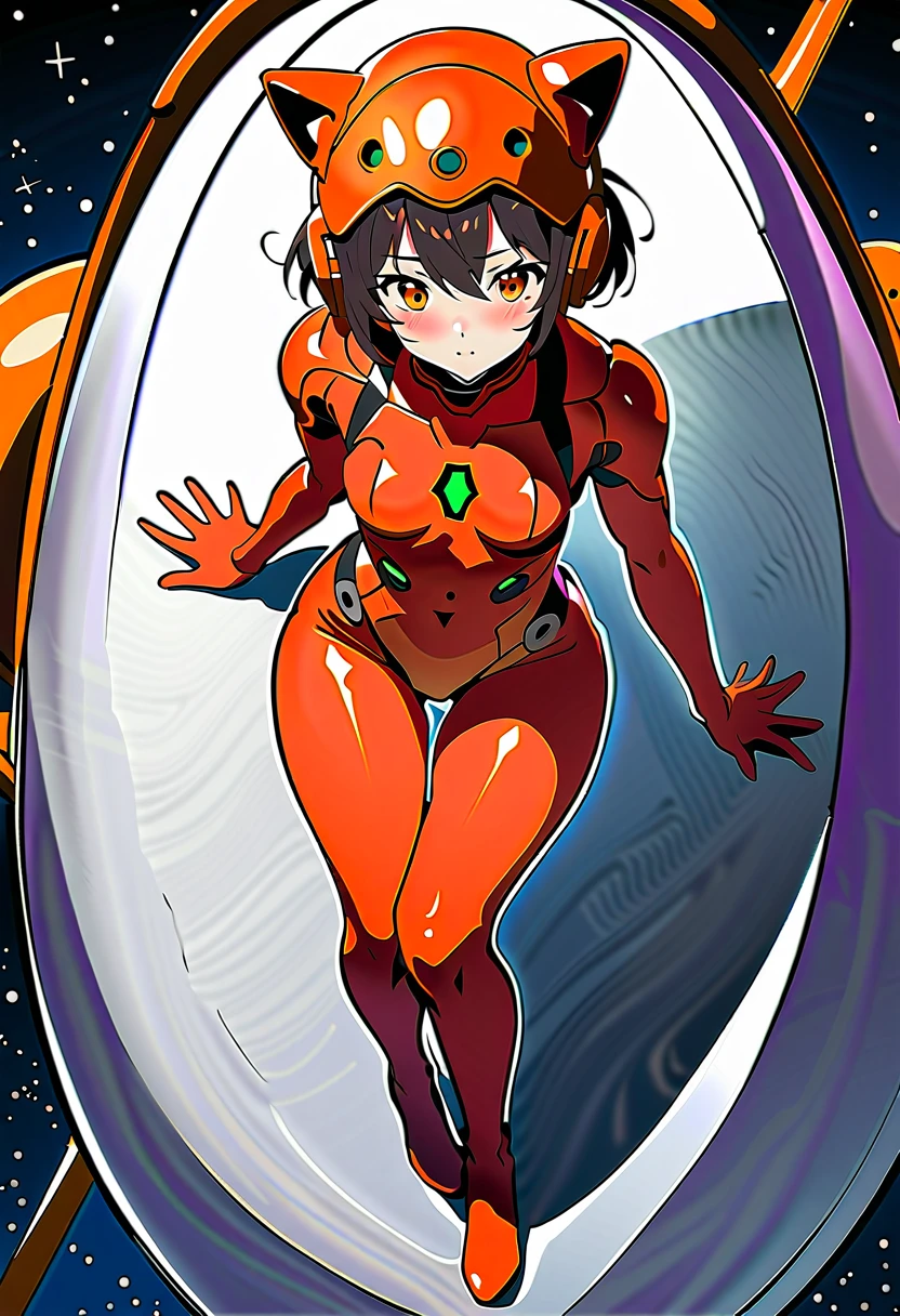 8k, Ultra-high resolution, Highest quality, masterpiece, Rule of thirds photograph,surreal, photograph, pretty girl, Cute Face, Beautiful eyes in every detail, Detailed,masterpiece,,,,,,,,,,, ( short hair,room, bad, wariza, from above, space helmet, muvluv, eva helm, evangelion,, plugsuit , space helmet, eva helm,red bodysuit, short hair, ,,plugsuit, red bodysuit,evangelion,(red helmet:1.2), space helmet, cat ears, Japanese female,hort hair, bangs, ahegao, red helmet,,full body