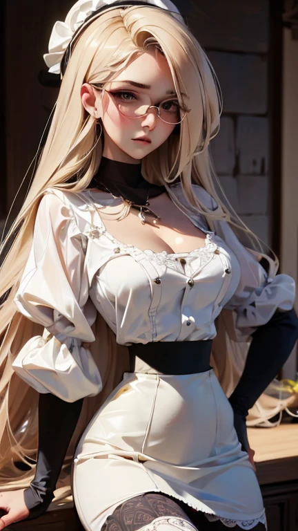 (masterpiece, best quality:1.4), absurdres, highres, ultra detailed, beautiful, (secretary), (perfect face, detailed face, beautiful:1.3),(natural breasts, cleavage), glasses, collarbone, fingerless gloves, gloves,spaghetti strap top, black pencil skirt, tight, over the knee skirt, hat, elegant secretary outfit, thighhighs, thick thighs, thighs, multiple belts, More detailed 8K.motor irreal:1.4,UHD,La mejor calidad:1.4, fotorrealista:1.4, textura de la piel:1.4, obra maestra:1.8,obra-prima, mejor calidad, (detailed face features:1.3),(manos detailed)