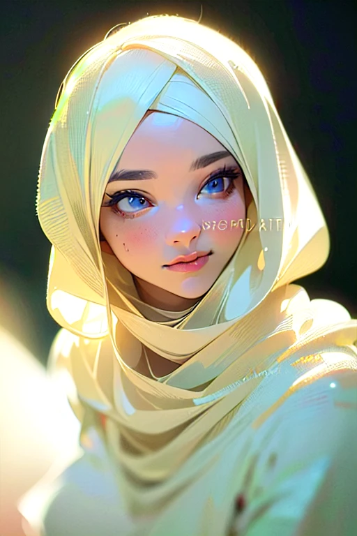 1girl, beautiful, kale.  wearing white hijab, wearing white muslim bridal dress, medium shapely breasts, (photo realistic, top quality, masterpiece, best quality, high resolution, ultra details, extreme quality, sharp focus, soft lighting, dim lighting, best quality, hyper detailed: 1.69)